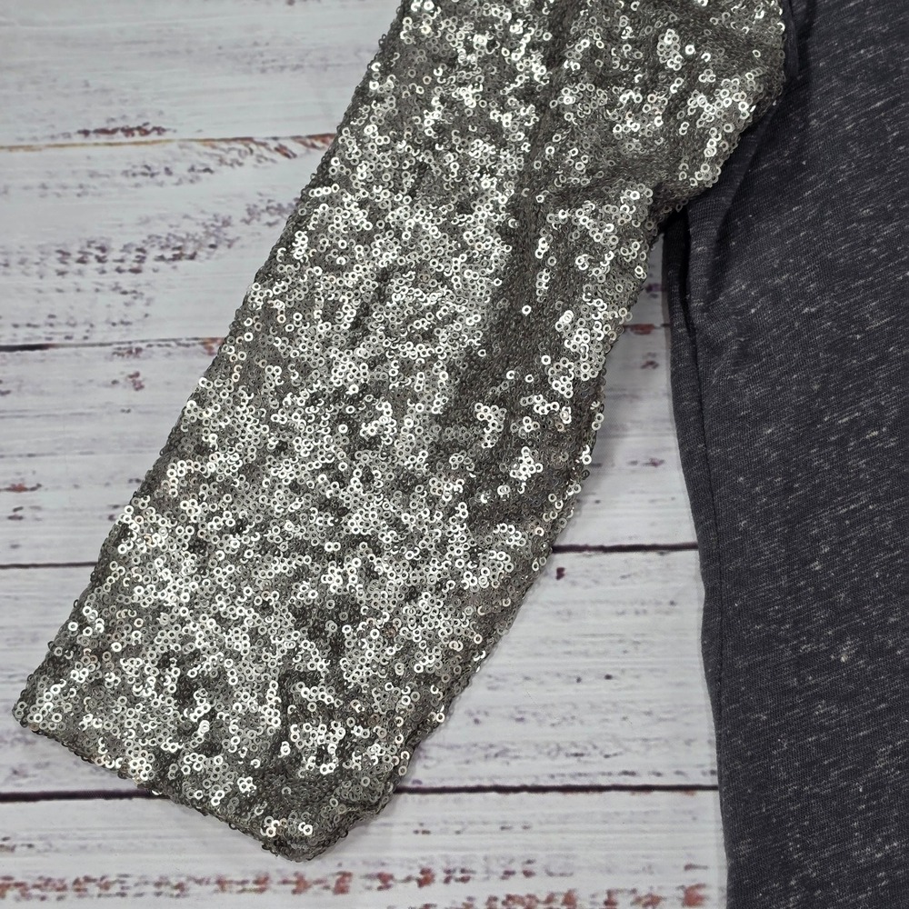 BKE Baseball Top Women Small Dark Gray NWT Sequin 3/4 Sleeve BKER13344 DGY - Picture 4 of 8